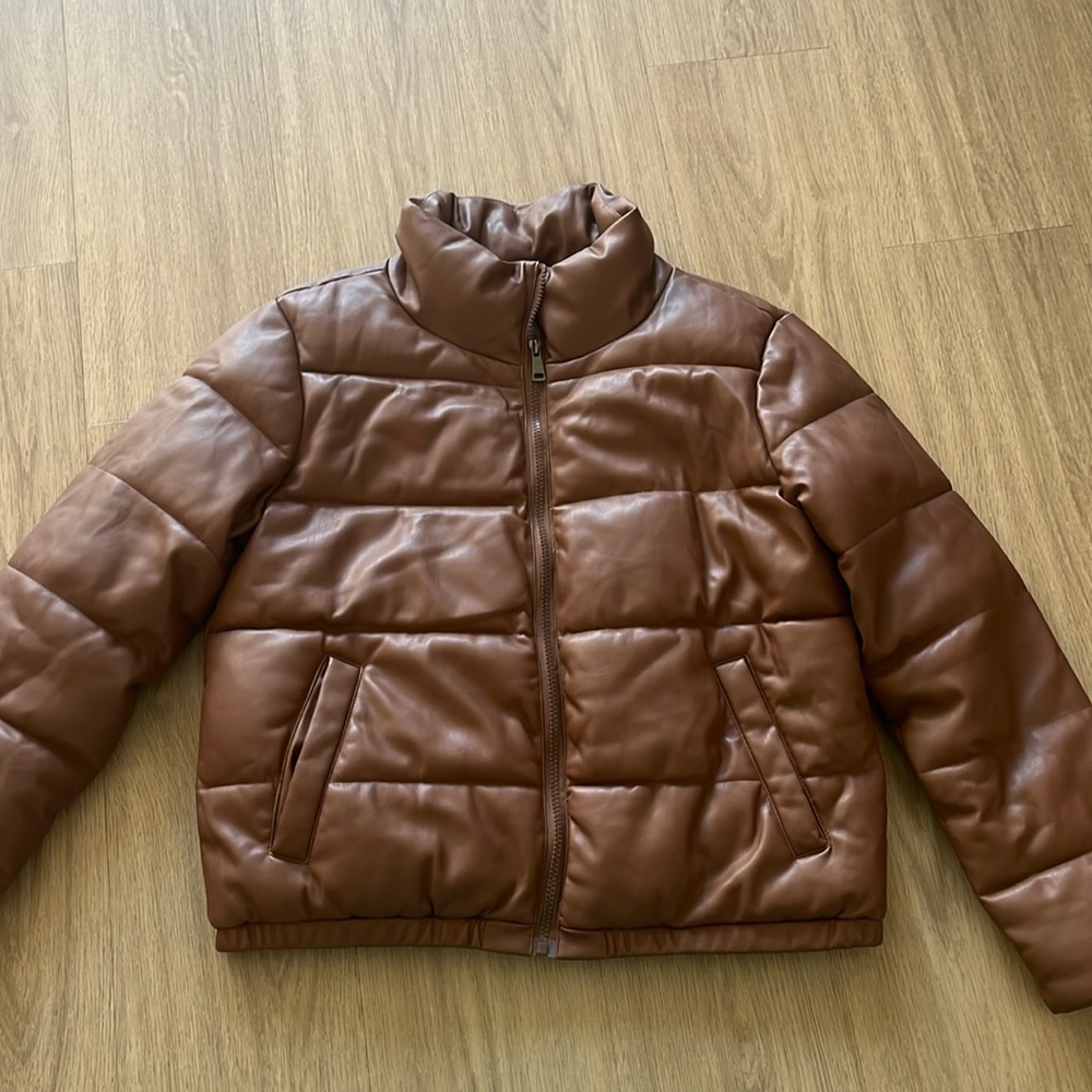 Sebby Collection Brown Puffer Leather Jacket
